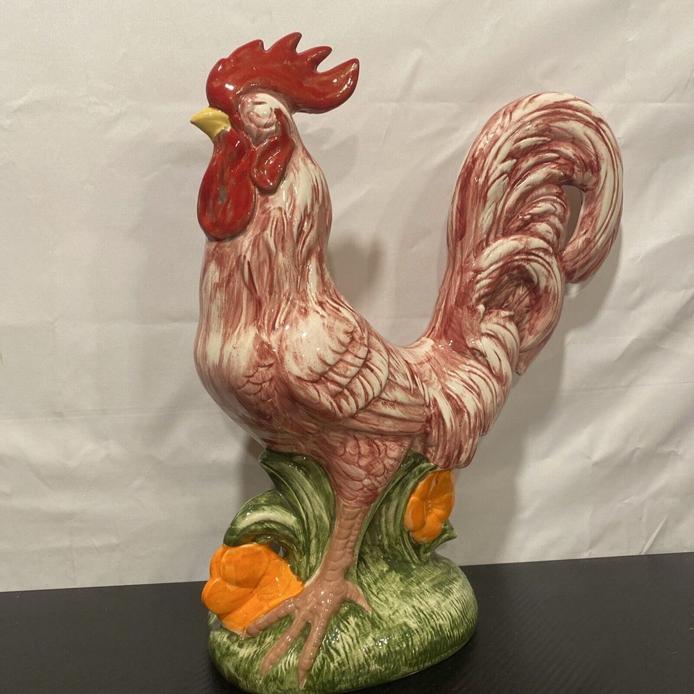 Rare Large Ceramic Rooster Statue Hand‎ Painted - GORGEOUS 15  Inches Tall